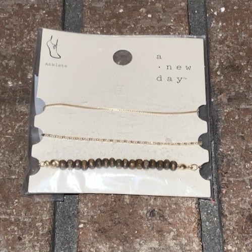 A New Day 3pk Gold Chain Wood Beads Anklets 6$